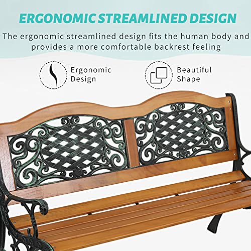 JOYBASE 50" Outdoor Bench, Park Bench, Wood and Iron Garden Bench, Patio Bench, Porch Bench, Outside Bench, Yard Bench (Black&Natural)