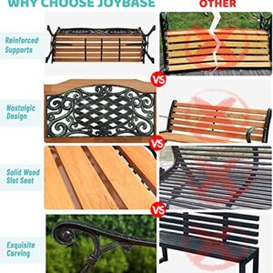 JOYBASE 50" Outdoor Bench, Park Bench, Wood and Iron Garden Bench, Patio Bench, Porch Bench, Outside Bench, Yard Bench (Black&Natural)