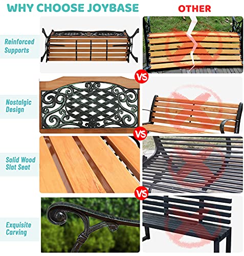 JOYBASE 50" Outdoor Bench, Park Bench, Wood and Iron Garden Bench, Patio Bench, Porch Bench, Outside Bench, Yard Bench (Black&Natural)