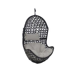 sunnydaze cordelia hanging egg chair – resin wicker – outdoor large basket design patio lounge chair – all-weather construction – includes gray cushion and headrest