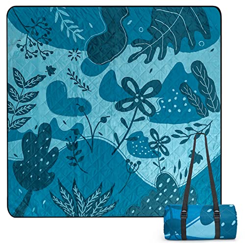 Homde Picnic Blanket 79"x79" Beach Blanket Waterproof Sandproof for Outdoor Beach Camping Hiking Travel Machine Washable Blue Garden