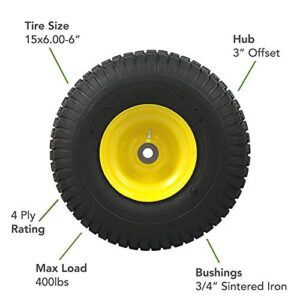 MARASTAR 21427 15x6.00-6 Front Tire Assembly Replacement compatible with John Deere Riding Mowers - Turf Saver Tread