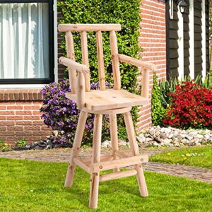 Mingyall Wooden Bar Stool Outdoor Set of 2, High Top Patio Wood Chair, Outsdie Swivel Bar Chair, Log Barstool for Bistro Lawn, Garden, Backyard, Natural Stained