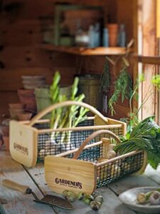 gardeners supply company large garden hod harvest basket | versatile gardening fruits & vegetables gathering basket | natural smooth pine – maple frame & coated mesh | easy to use – 9″l x 11″w x 11″h