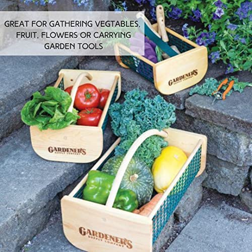 Gardeners Supply Company Large Garden Hod Harvest Basket | Versatile Gardening Fruits & Vegetables Gathering Basket | Natural Smooth Pine - Maple Frame & Coated Mesh | Easy to use - 9"L x 11"W x 11"H