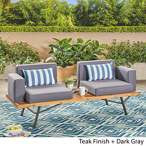 Christopher Knight Home Baish Outdoor Acacia Wood 2 Seater Sofa, Teak Finish/Dark Gray