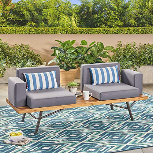 Christopher Knight Home Baish Outdoor Acacia Wood 2 Seater Sofa, Teak Finish/Dark Gray