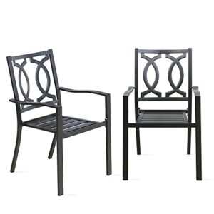 ulax furniture outdoor patio dining chairs with arms steel slat seat stacking garden chair (set of 2) (new vision set of two)