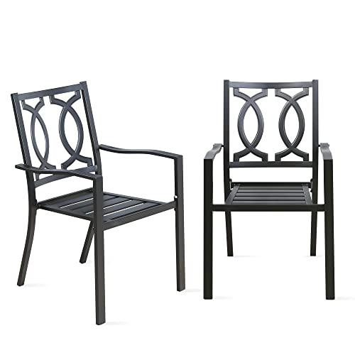 Ulax Furniture Outdoor Patio Dining Chairs with Arms Steel Slat Seat Stacking Garden Chair (Set of 2) (New Vision Set of Two)