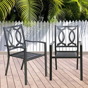 Ulax Furniture Outdoor Patio Dining Chairs with Arms Steel Slat Seat Stacking Garden Chair (Set of 2) (New Vision Set of Two)