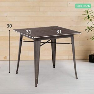 FDW Heavy Duty Outdoor Dining Table Metal Kitchen Table Metal Table 31 x 31 Inches Bar Coffee Table Home Restaurant Wood Top Table Patio Dining Table Indoor Outdoor Metal Base Table, Bronze