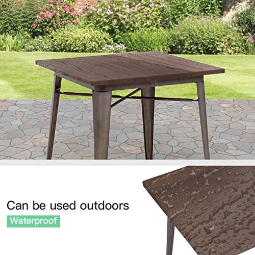 FDW Heavy Duty Outdoor Dining Table Metal Kitchen Table Metal Table 31 x 31 Inches Bar Coffee Table Home Restaurant Wood Top Table Patio Dining Table Indoor Outdoor Metal Base Table, Bronze