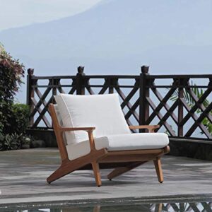 modway saratoga premium grade a teak wood outdoor patio accent lounge armchair with cushions in natural white