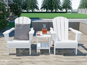 kevinplus adirondack chair set of 2 & side table, modern hdpe resin composite adirondack chairs for adult, weather resistant for outdoor fire pit patio garden campfire backyard beach pool, white