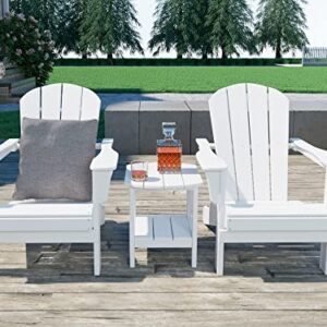 kevinplus Adirondack Chair Set of 2 & Side Table, Modern HDPE Resin Composite Adirondack Chairs for Adult, Weather Resistant for Outdoor Fire Pit Patio Garden Campfire Backyard Beach Pool, White