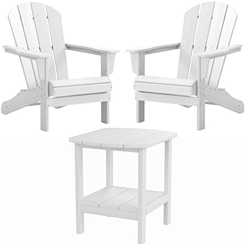 kevinplus Adirondack Chair Set of 2 & Side Table, Modern HDPE Resin Composite Adirondack Chairs for Adult, Weather Resistant for Outdoor Fire Pit Patio Garden Campfire Backyard Beach Pool, White