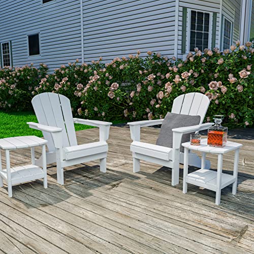 kevinplus Adirondack Chair Set of 2 & Side Table, Modern HDPE Resin Composite Adirondack Chairs for Adult, Weather Resistant for Outdoor Fire Pit Patio Garden Campfire Backyard Beach Pool, White