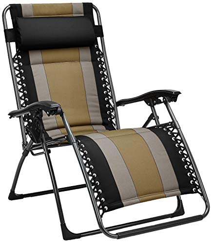 Amazon Basics Outdoor Padded Adjustable Zero Gravity Folding Reclining Lounge Chair with Pillow - Black