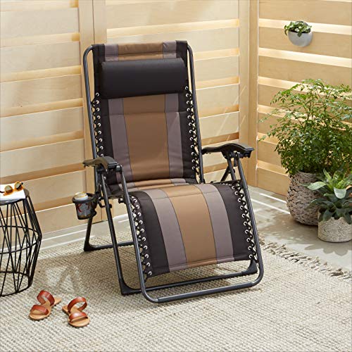 Amazon Basics Outdoor Padded Adjustable Zero Gravity Folding Reclining Lounge Chair with Pillow - Black