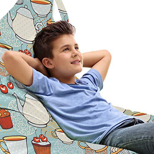 Lunarable Tea Party Lounger Chair Bag, Retro Style Yummy Cakes Cookie Teapot Delicious Tea Time Nostalgic Illustration, High Capacity Storage with Handle Container, Lounger Size, Multicolor