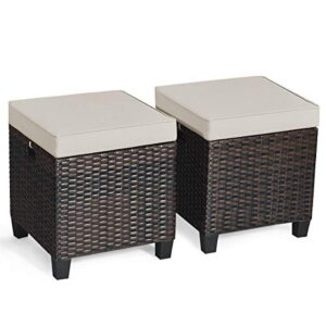 bettary 2pcs patio outdoor ottomans, rattan wicker ottoman seat w/removable cushions, rattan footstool footrest seat set, patio wicker furniture small chair for home,patio, garden, backyard (brown)