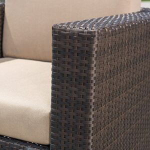 GDFStudio Venice Outdoor Dark Brown Wicker Swivel Club Chair with Beige Water Resistant Cushions (Single, Dark Brown/Beige)