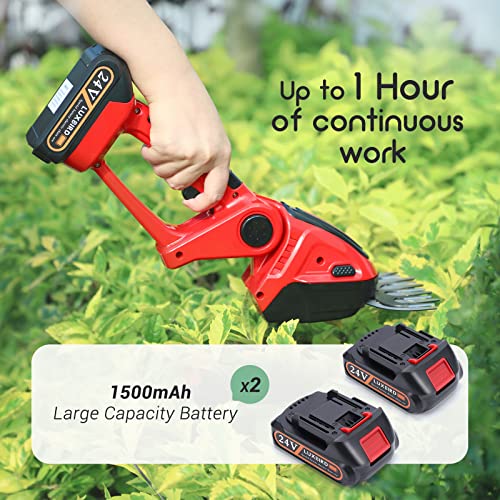 LUXBIRD Cordless Grass Shears, 2-in-1 Mini Hedge Trimmer Cordless,Light Handheld Grass Trimmer, Electric Shrub Trimmer with 2Pcs Rechargeable Batteries