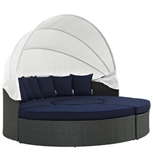 modway sojourn outdoor patio sunbrella sectional daybed with canopy in canvas navy