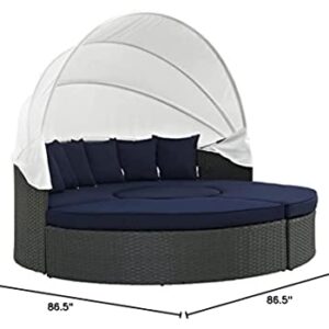 Modway Sojourn Outdoor Patio Sunbrella Sectional Daybed with Canopy in Canvas Navy