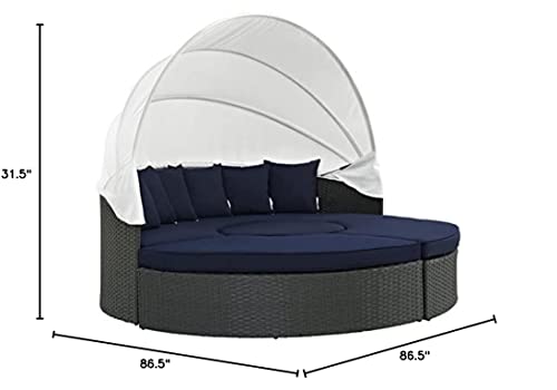 Modway Sojourn Outdoor Patio Sunbrella Sectional Daybed with Canopy in Canvas Navy