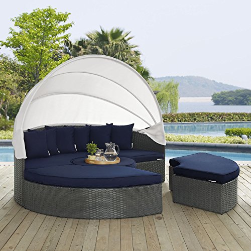 Modway Sojourn Outdoor Patio Sunbrella Sectional Daybed with Canopy in Canvas Navy