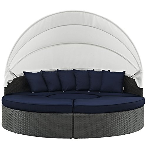 Modway Sojourn Outdoor Patio Sunbrella Sectional Daybed with Canopy in Canvas Navy