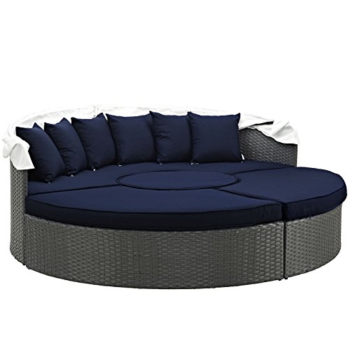 Modway Sojourn Outdoor Patio Sunbrella Sectional Daybed with Canopy in Canvas Navy