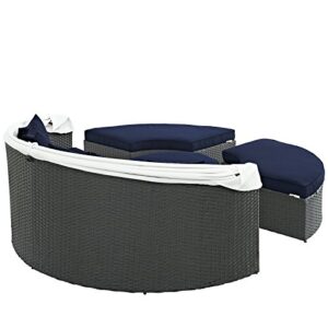 Modway Sojourn Outdoor Patio Sunbrella Sectional Daybed with Canopy in Canvas Navy