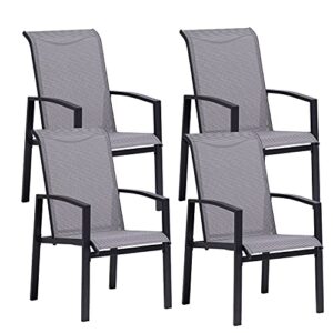 4 pieces outdoor dining chair patio furniture with metal slat finish, 2×1 textliene patio chairs, easy assemble outdoor chairs