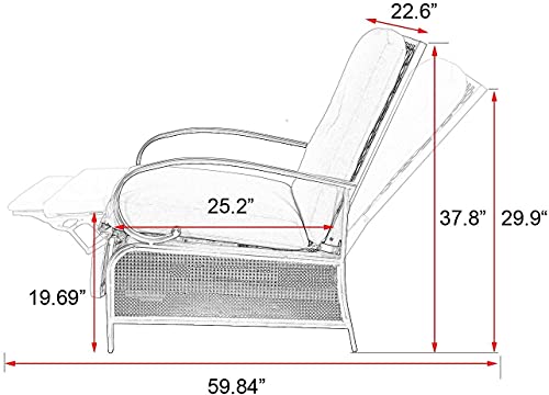 Ulax Furniture Adjustable Patio Recliner Chair Set of 2 Reclining Lounge Chair Metal Relaxing Recliner Sofa Chair Outdoor Metal Furniture Chair with Thick Cushion, Red