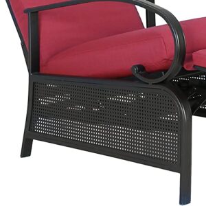 Ulax Furniture Adjustable Patio Recliner Chair Set of 2 Reclining Lounge Chair Metal Relaxing Recliner Sofa Chair Outdoor Metal Furniture Chair with Thick Cushion, Red