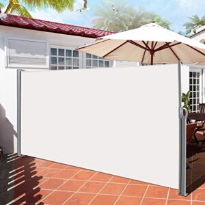 sunseen Side Awning Retractable Patio Awning Folding Screen Fence Privacy Wall Corner Divider Indoor Room Divider Garden Outdoor Sun Shade Wind Screen with Steel Pole (L 118” x H 63”, Beige)