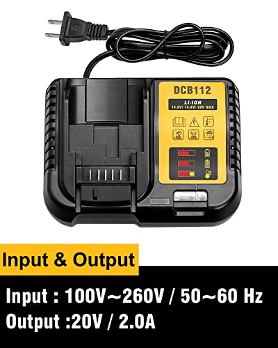 Compatible with Dewalt 20V Battery and Charger Combo 1Pack Replacement for Dewalt 20V Battery Charger DCB112 Fit for Dewalt 12V/20V Battery and 20V Tools