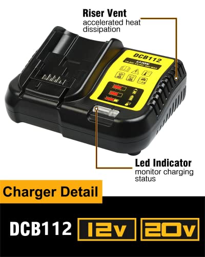 Compatible with Dewalt 20V Battery and Charger Combo 1Pack Replacement for Dewalt 20V Battery Charger DCB112 Fit for Dewalt 12V/20V Battery and 20V Tools