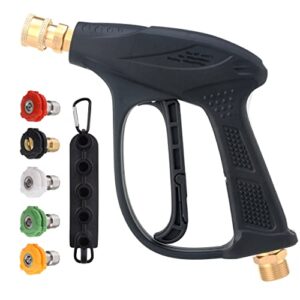 ridge washer high pressure washer gun, power washer short handle gun with 5 replacement spray nozzle tips and holder, m22 14mm fitting, max 2900 psi