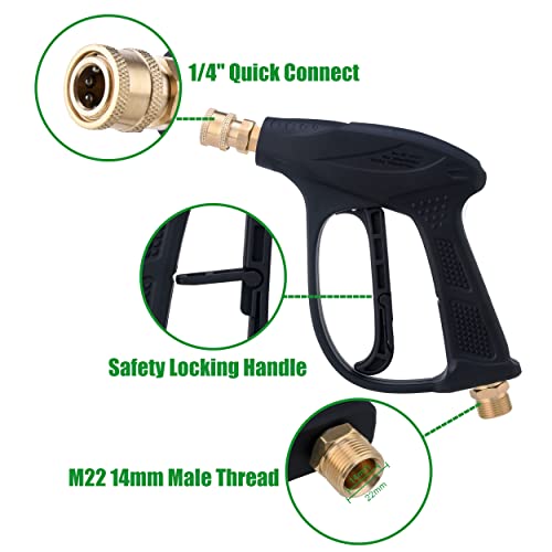 RIDGE WASHER High Pressure Washer Gun, Power Washer Short Handle Gun with 5 Replacement Spray Nozzle Tips and Holder, M22 14mm fitting, Max 2900 PSI