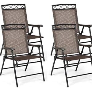 HAPPYGRILL 4-Piece Folding Chairs Outdoor Portable Dining Chair with Armrest for Camping Backyard