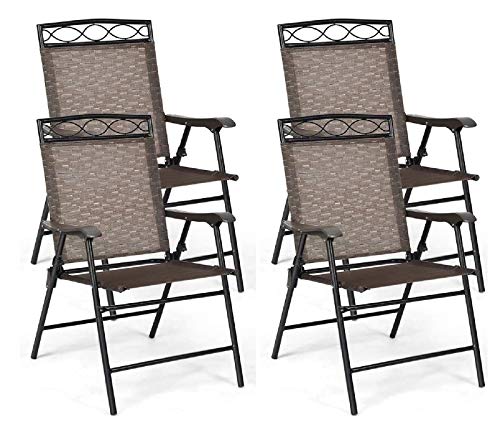 HAPPYGRILL 4-Piece Folding Chairs Outdoor Portable Dining Chair with Armrest for Camping Backyard