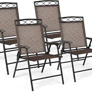 HAPPYGRILL 4-Piece Folding Chairs Outdoor Portable Dining Chair with Armrest for Camping Backyard