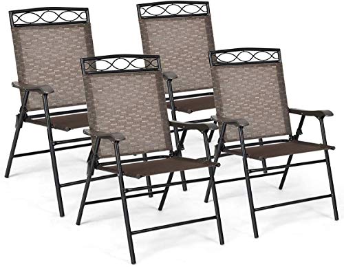 HAPPYGRILL 4-Piece Folding Chairs Outdoor Portable Dining Chair with Armrest for Camping Backyard