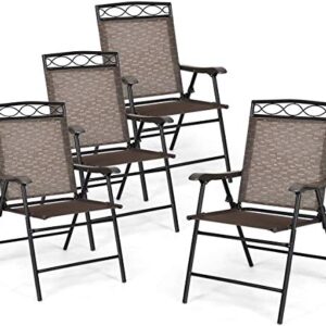 HAPPYGRILL 4-Piece Folding Chairs Outdoor Portable Dining Chair with Armrest for Camping Backyard