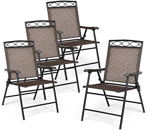 HAPPYGRILL 4-Piece Folding Chairs Outdoor Portable Dining Chair with Armrest for Camping Backyard