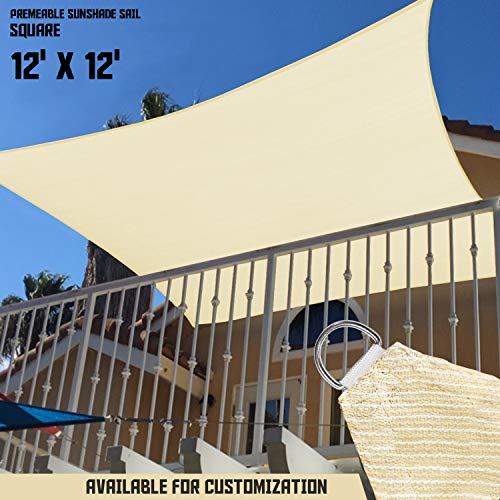 TANG Sunshades Depot 12' x 12' U-V Block Sun Shade Sail Perfect for Outdoor Patio Garden Pergola Gazebo Canopy Deck Playground Preschool Heavy Duty 180GSM Customize Made Size