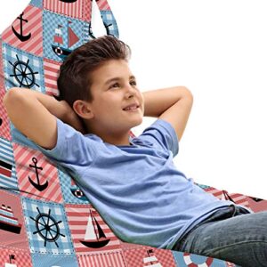 lunarable marine lounger chair bag, marine theme with sea elements life sailboat ship on striped setting, high capacity storage with handle container, lounger size, multicolor